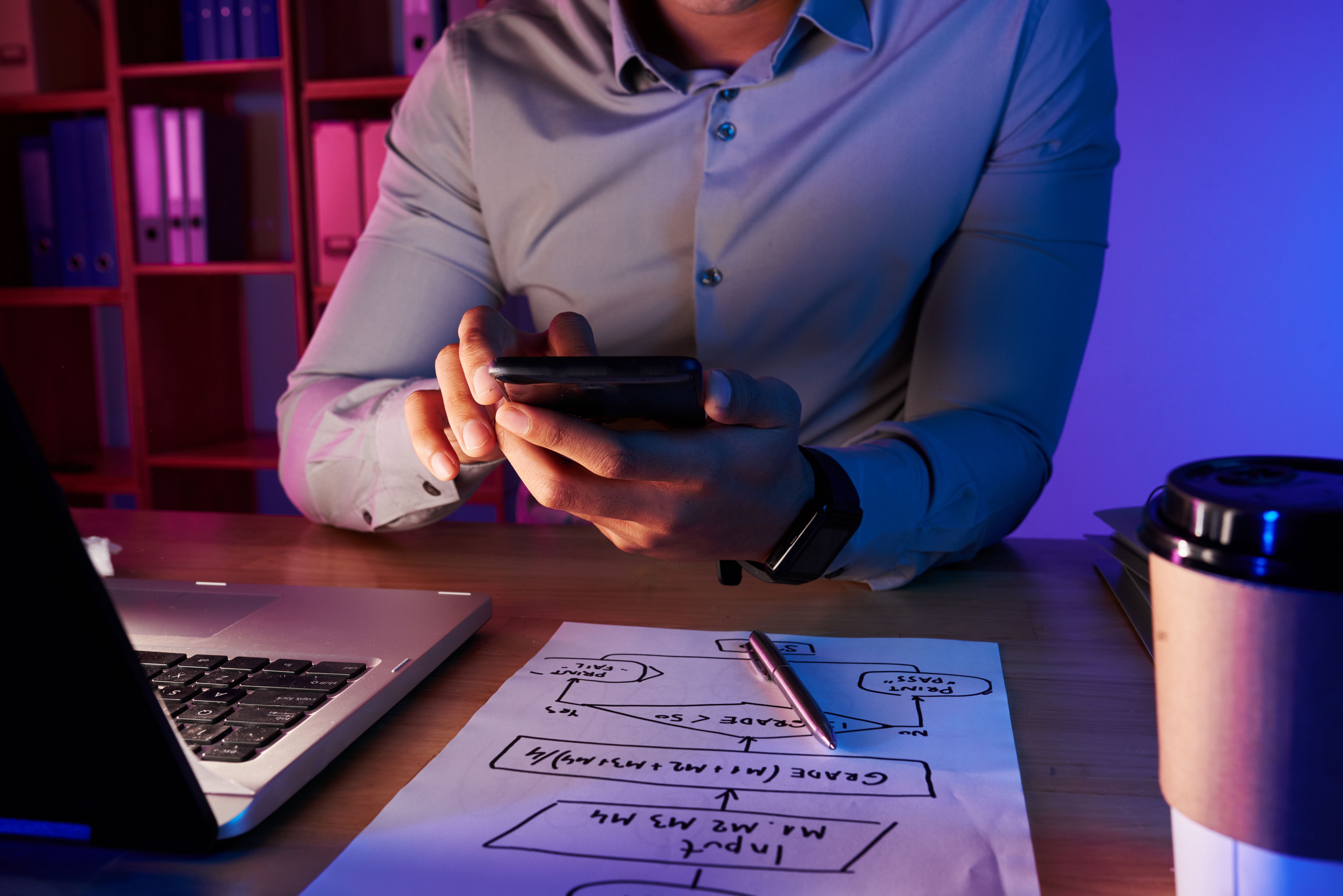 Man working on phone